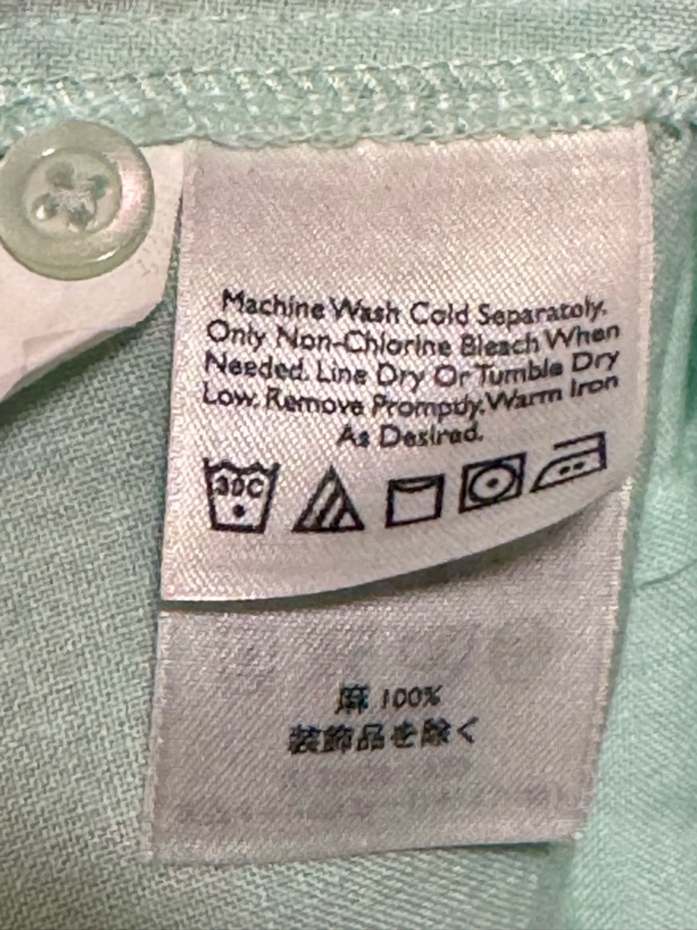Eddie Bauer 100% Linen Light Blue 3/4 Length Button Front V Neck Collared Blouse - Picture 11 of 11